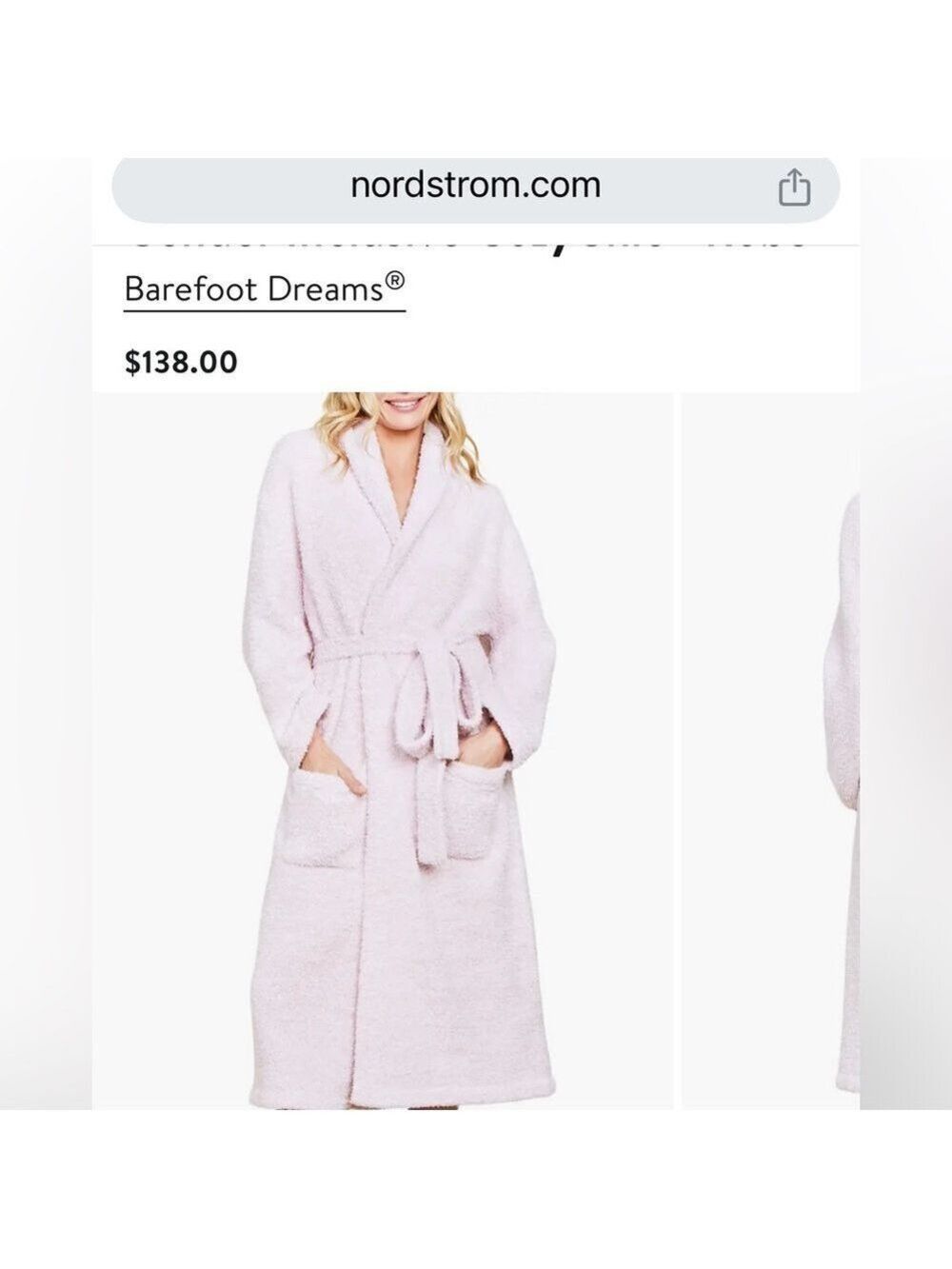 Barefoot Dreams Long Robe Pink Mauve Size 2
